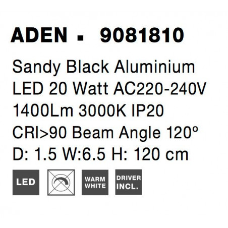 20W LED Seinävalaisin ADEN Black 9081810